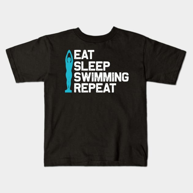 Swimming - Eat sleep Kids T-Shirt by APuzzleOfTShirts